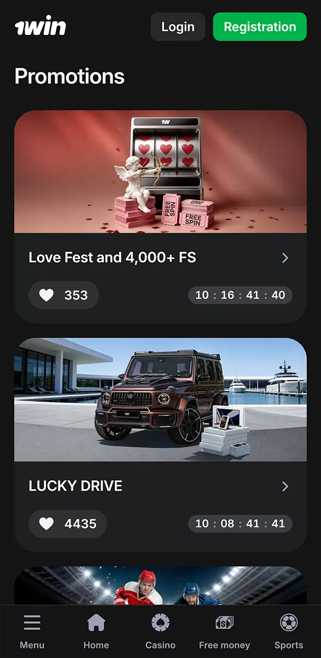 Register and make a deposit at 1Win to receive bonuses.