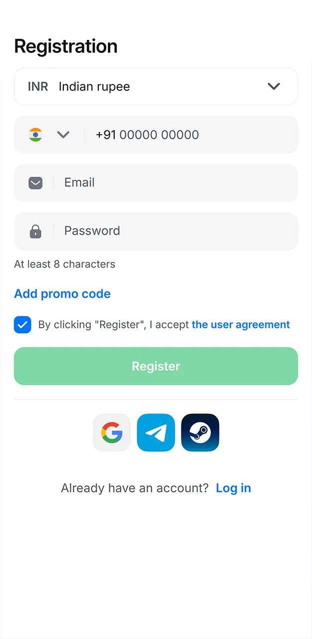 Create an account in the 1Win app to access your favorite games.
