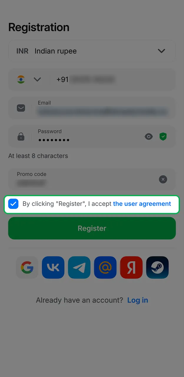 Agree to the rules and finalize your 1Win registration for betting.